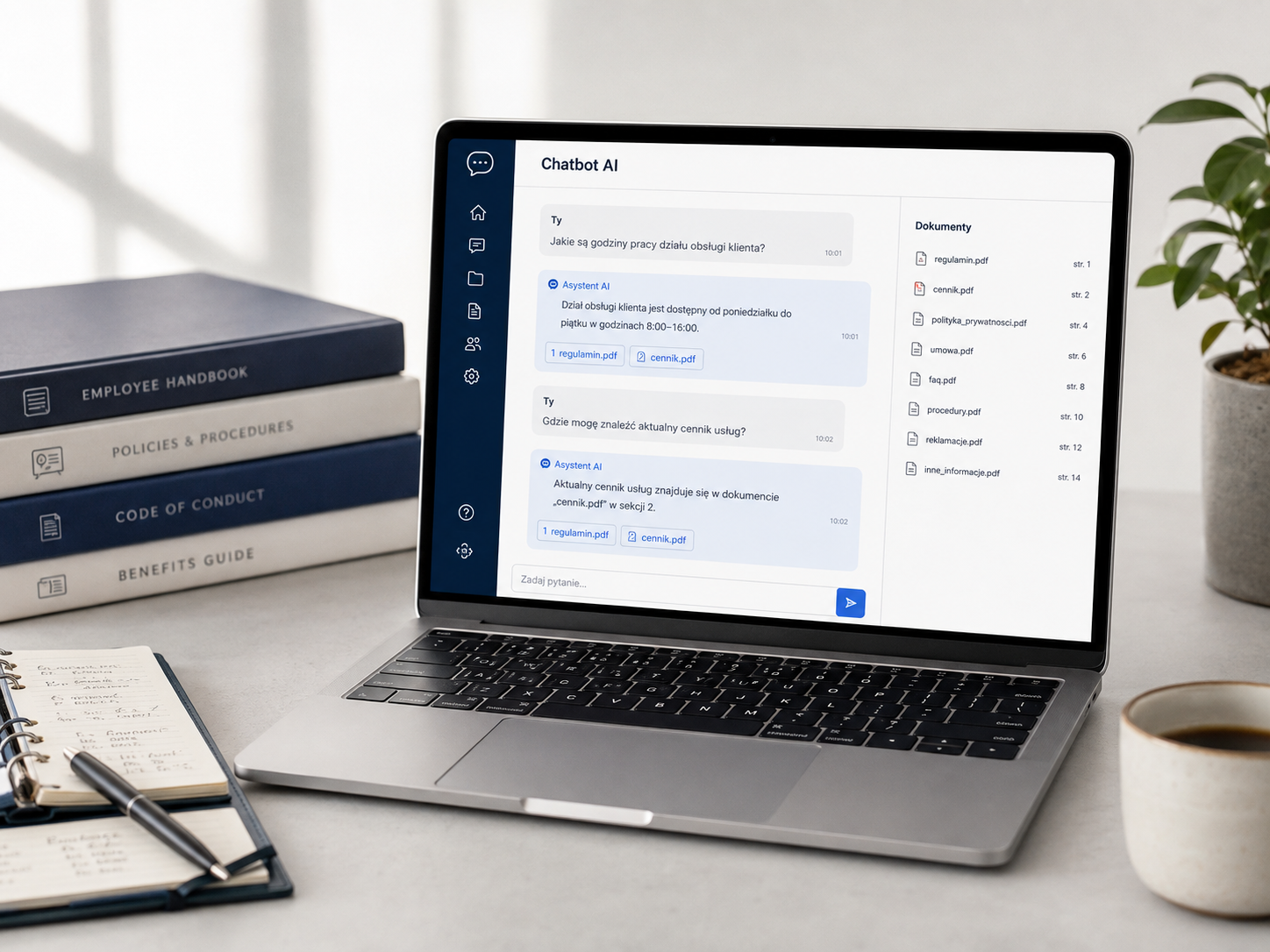 Chatbot AI z wiedzą firmową - demo - zrzut ekranu